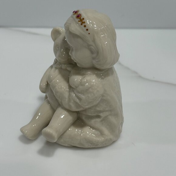 VTG 1994 Lenox China Jewels Teddy's Tired Figurine Girl Hugging Teddy Bear 4" - Picture 5 of 10